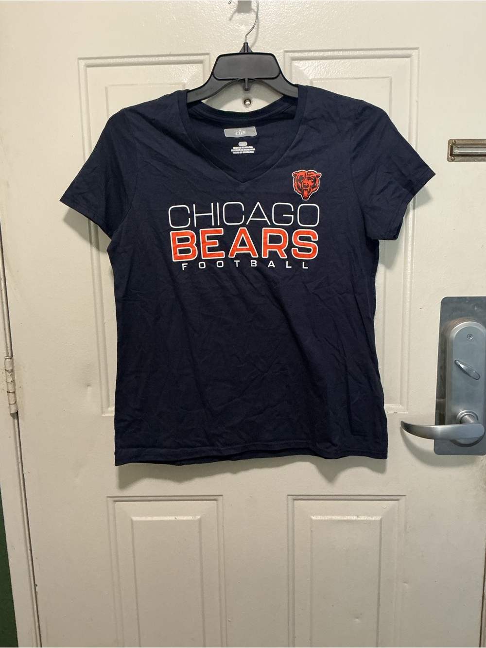 NFL Navy Chicago Bears V-Neck Tee with Orange & White Logo